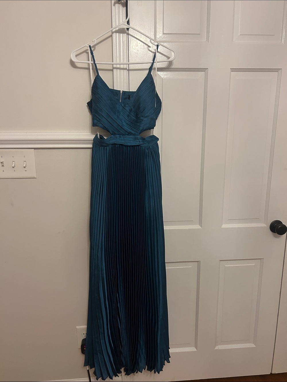 Lulu's Teal Pleated Cutout Maxi Dress - Spaghetti Straps